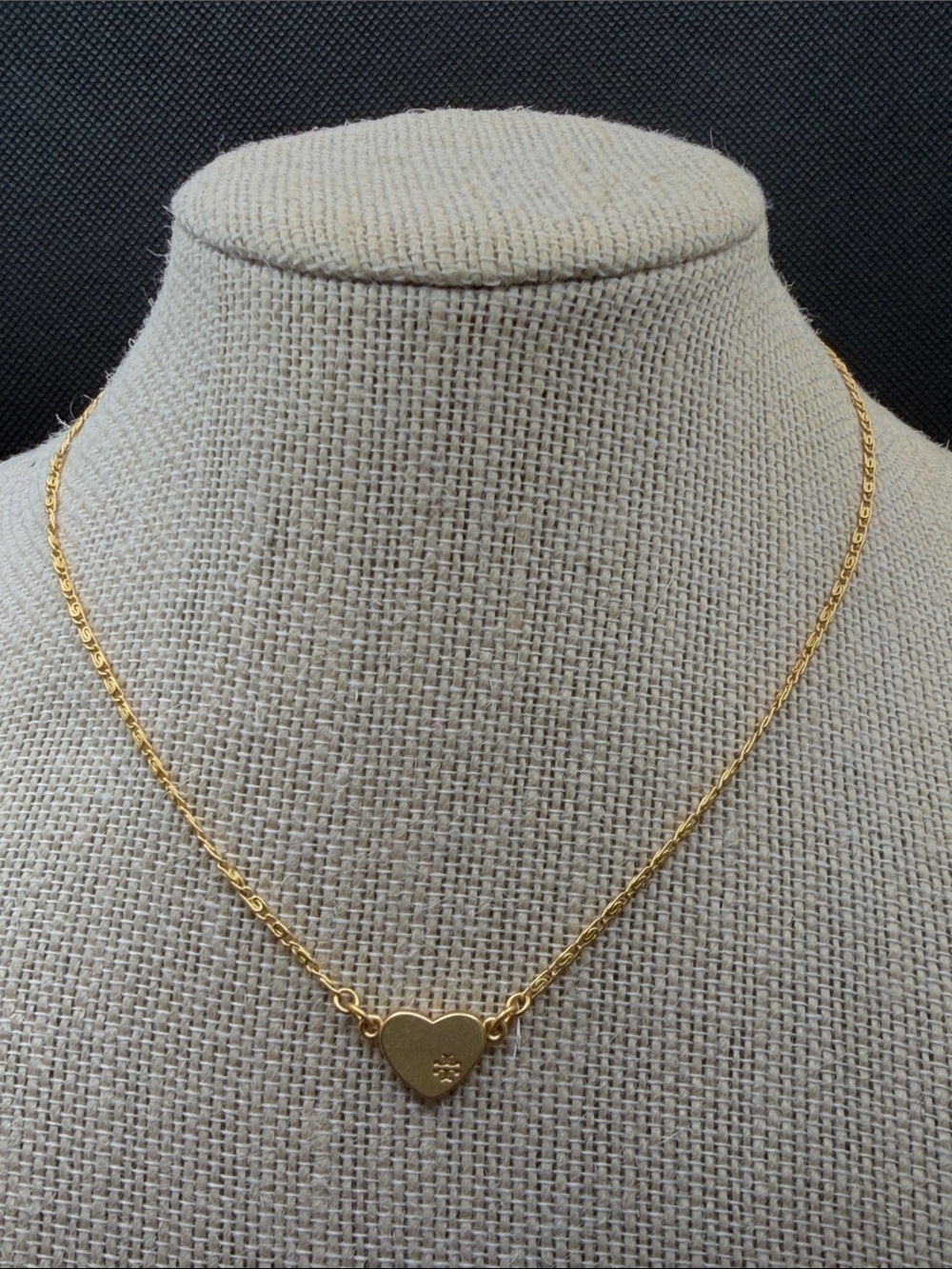 Tory Burch Gold Heart Charm choker Necklace with Branded Pouch 15”-16.5” - Picture 2 of 8
